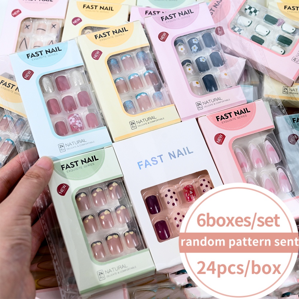 Nail Art Aesthetic - 6 dozen/set korte vierkante nepnagels met