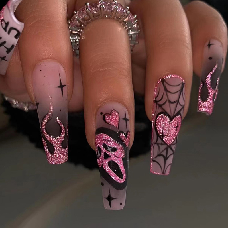 Nail Art Aesthetic - 24 stuks glitter roze pailletten nepnagels