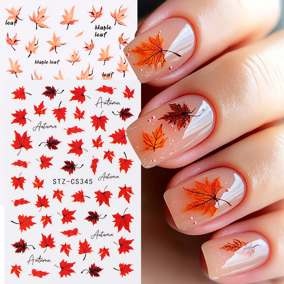 Nail Art Full Design - 2 stuks aquarel oranje rood esdoornblad