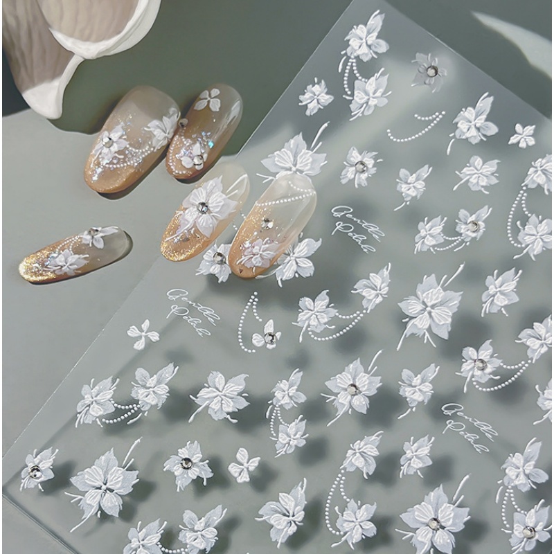 Nail Art Elegant - Elegante witte vlinderbloem nagelkunststicker zelfklevende nageldecoratiesticker