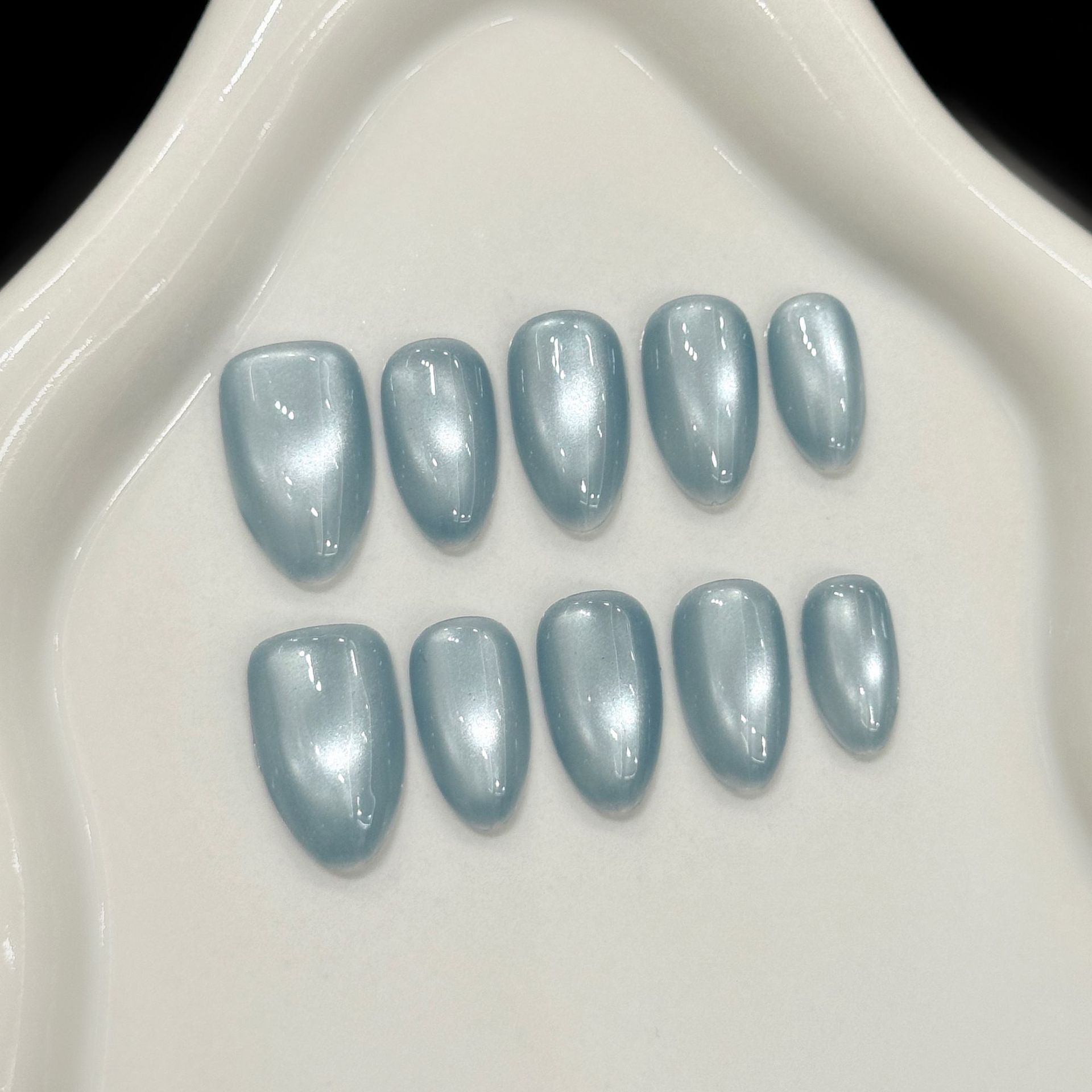 Nail Art Aesthetic - 10 stuks blauwe kattenoog Franse korte