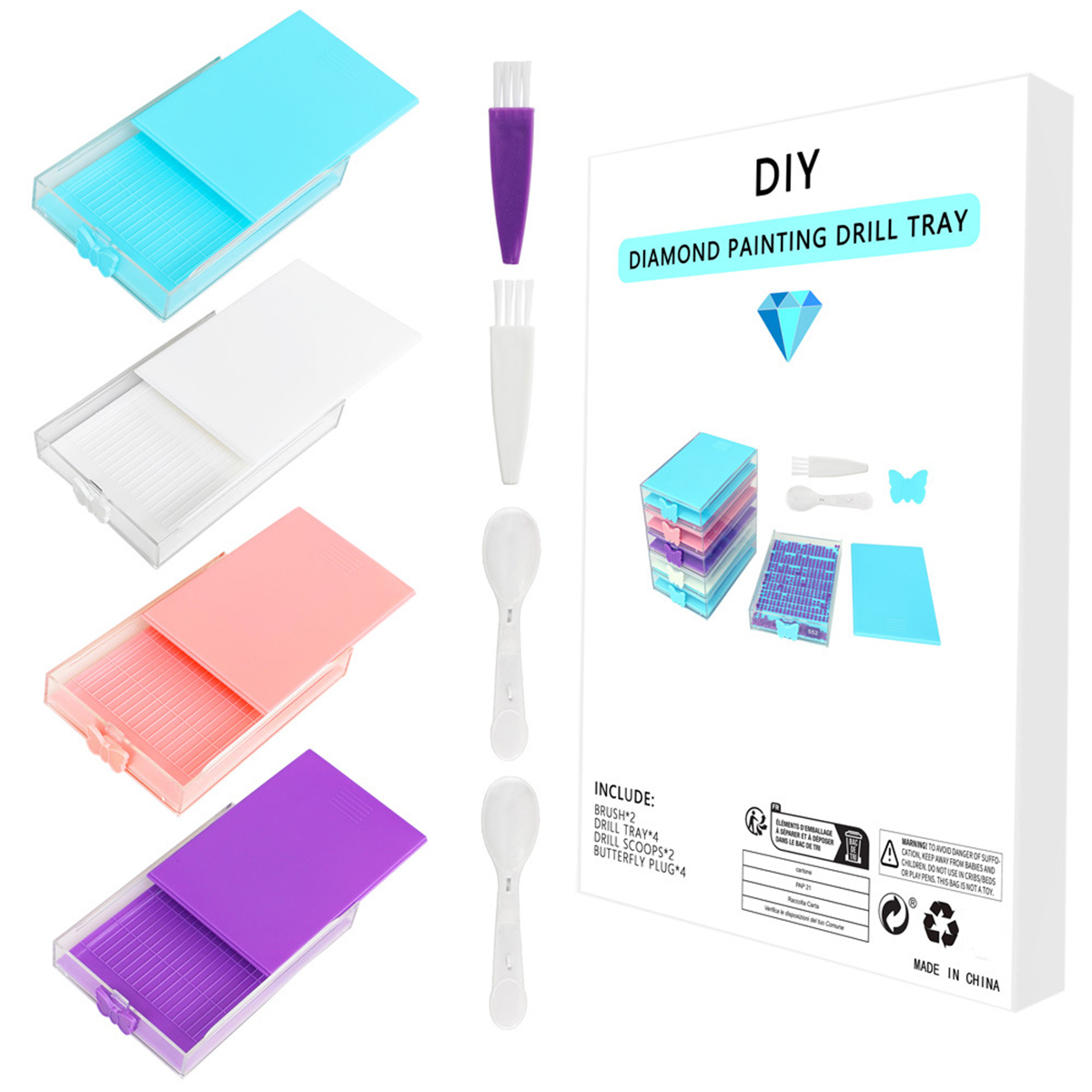 Nail Art Painting - 4 stks/doos Diamant Schilderen Tool Tray