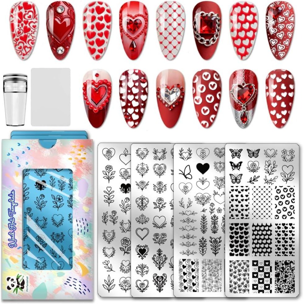 Nail Art Love - 4 stuks hart nagel stempelplaat liefde