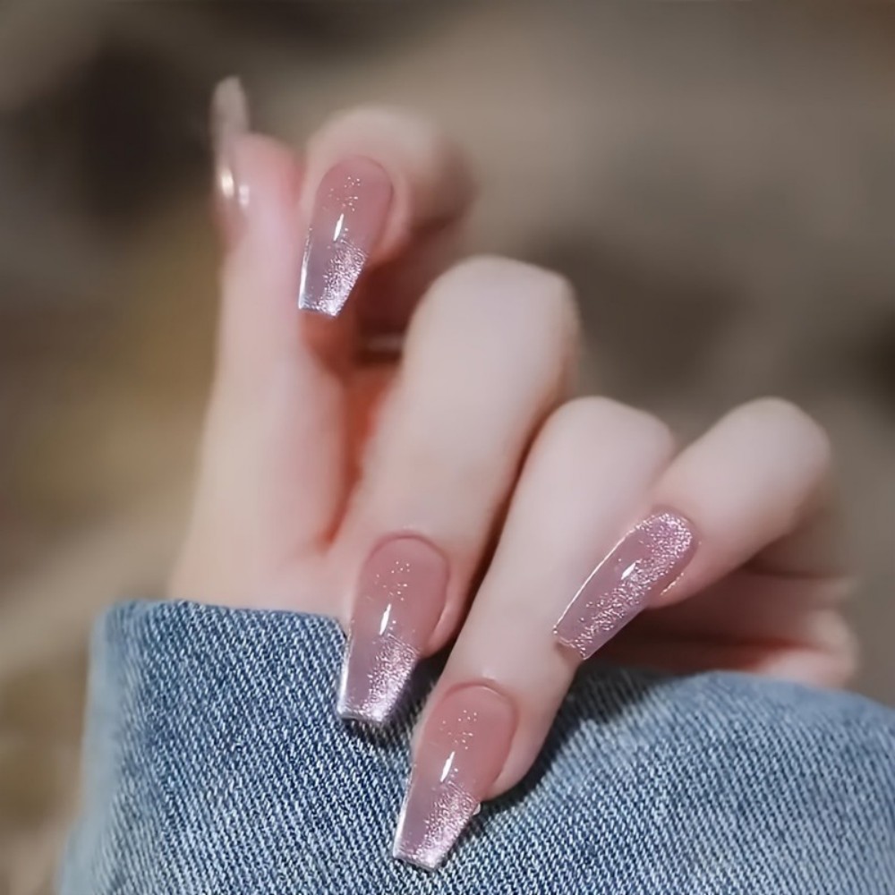 Nail Art Aesthetic - 24 stuks sprankelende roze glitter kattenoog-design