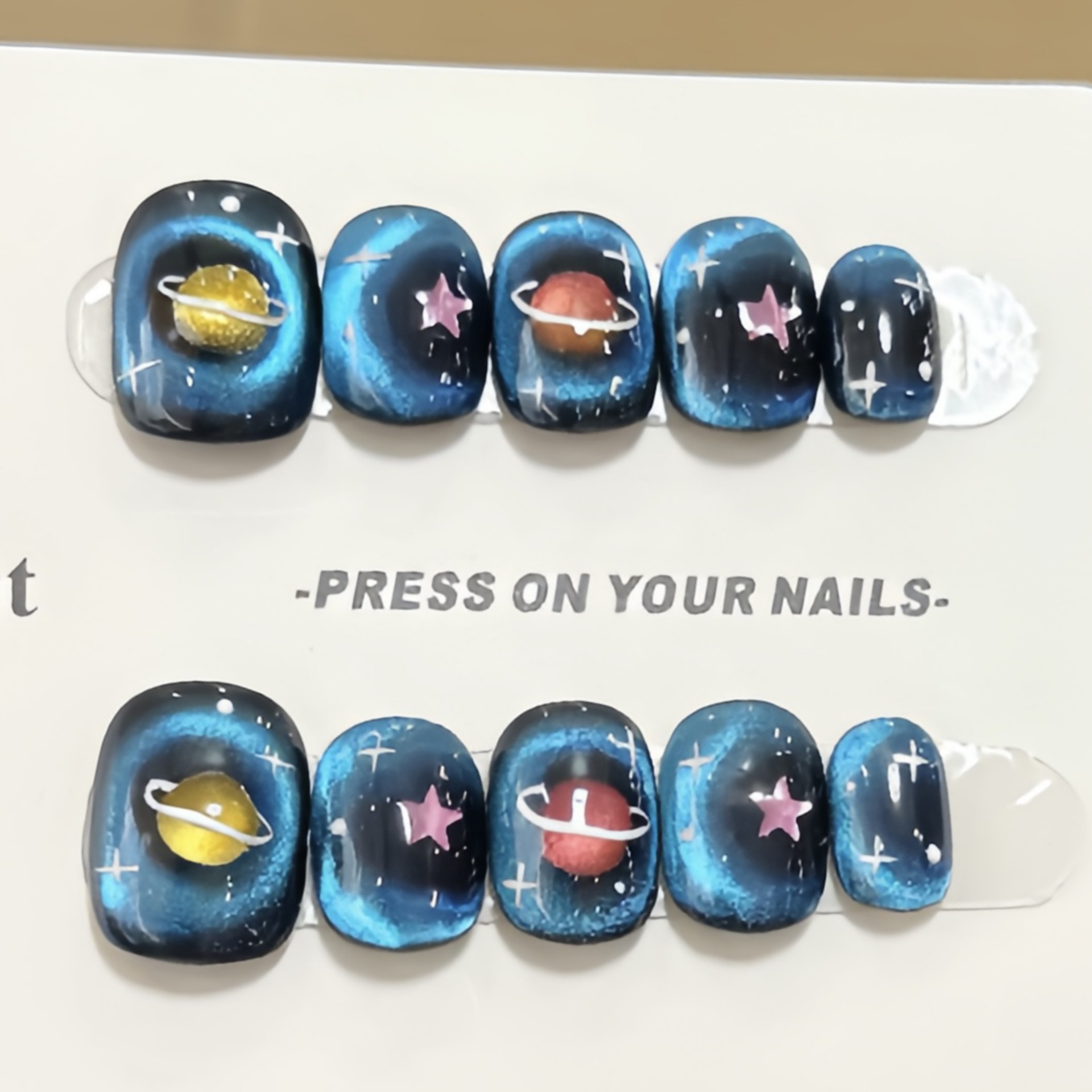 Nail Art Full Design - 10st blauwe kattenoog handgemaakte kunstnagels kunst