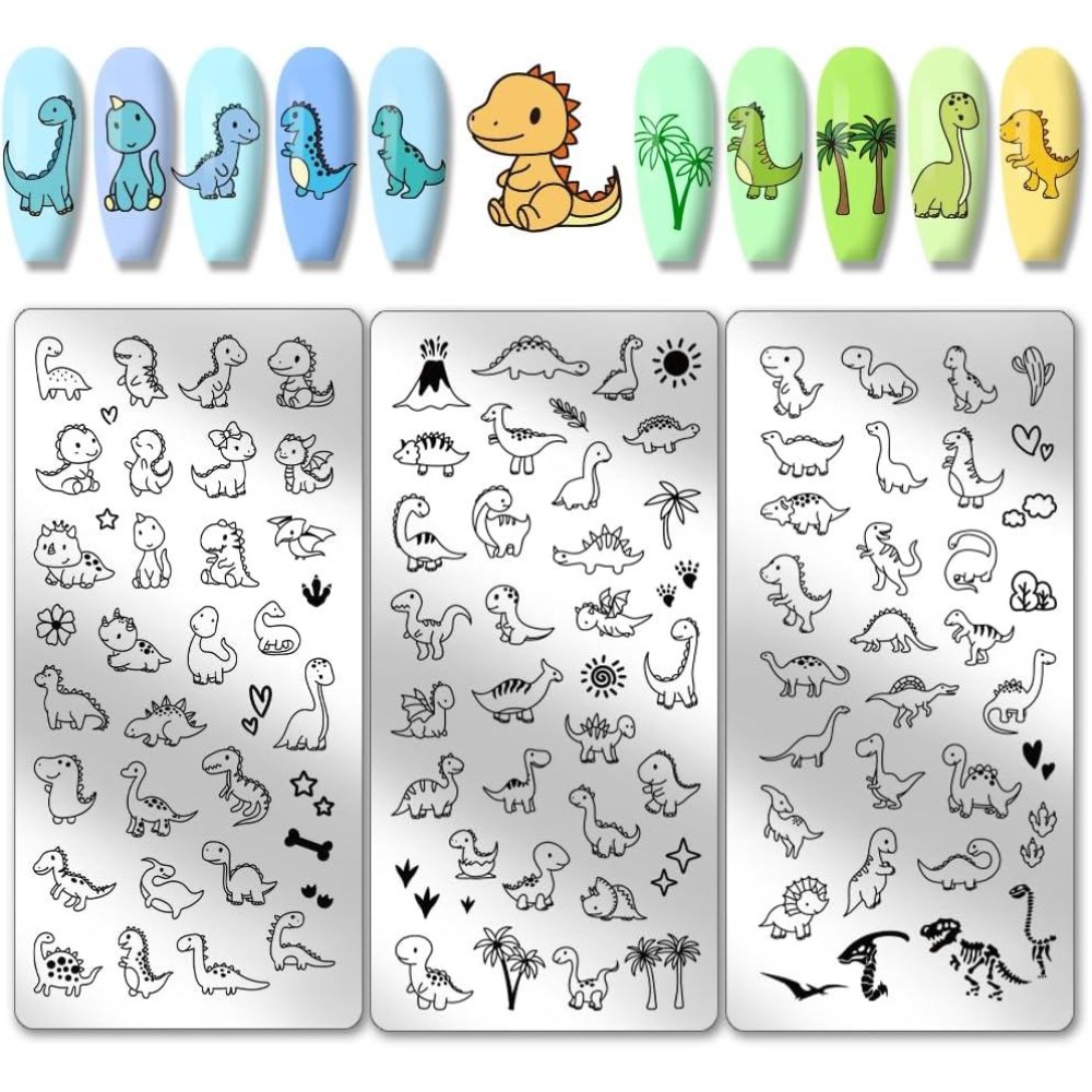 Nail Art Love - 3 stuks dinosaurus nagelstempelplaten schattige kleine