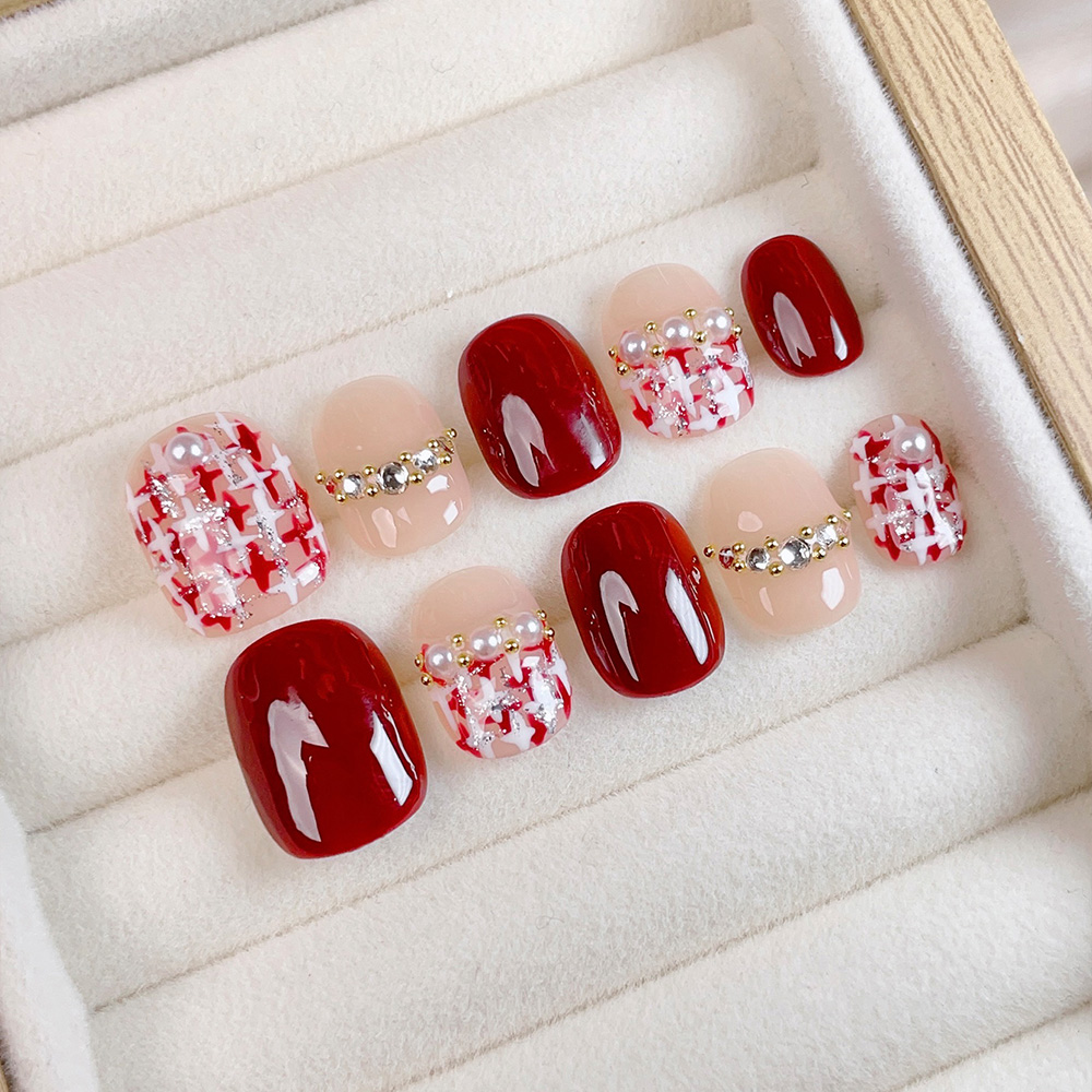 Nail Art Elegant - 10 stuks korte vierkante ronde handgemaakte