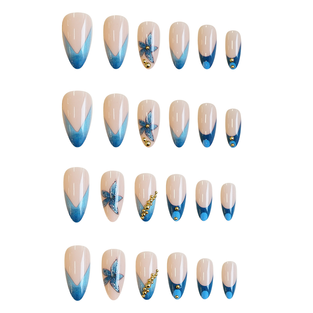 Nude nepnagels met roze blauwe - Nail Art Aesthetic recensie en prijs