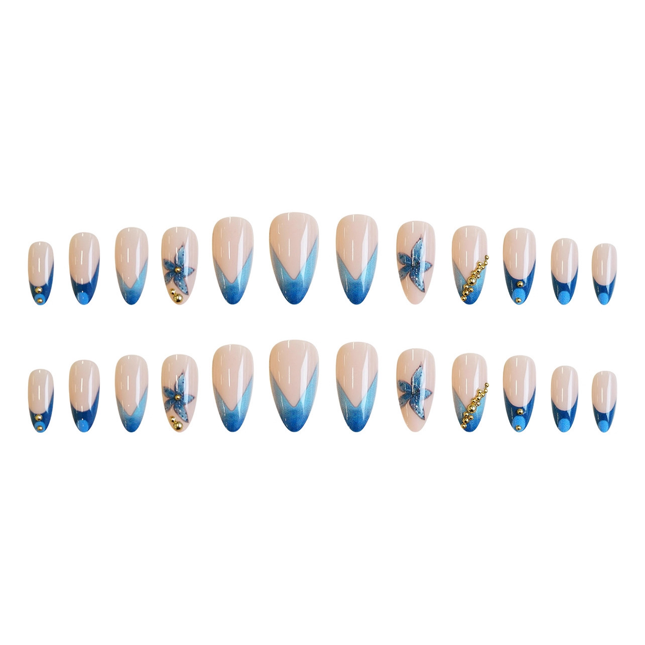 Nude nepnagels met roze blauwe - Nail Art Aesthetic recensie en prijs