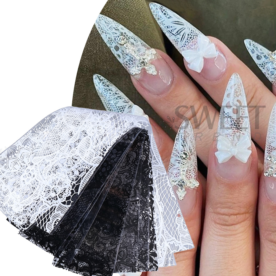 1 Pak Zwarte Witte Kant Bloemi - Nail Art Elegant recensie en prijs