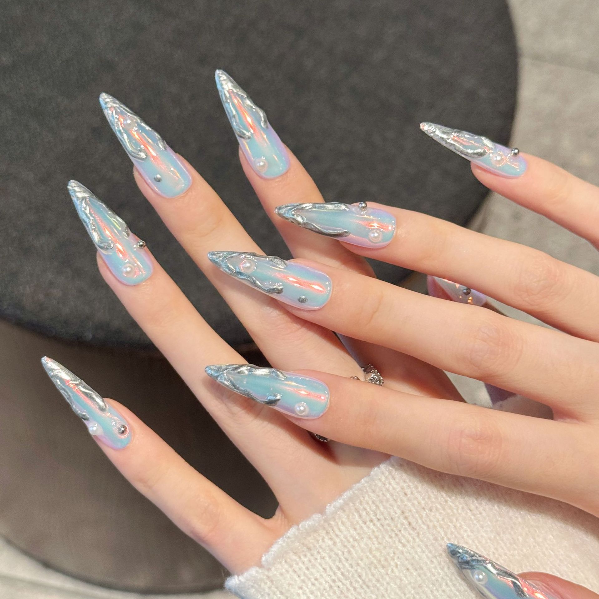 10st zilveren Aurora lange sti - Nail Art Aesthetic recensie en prijs