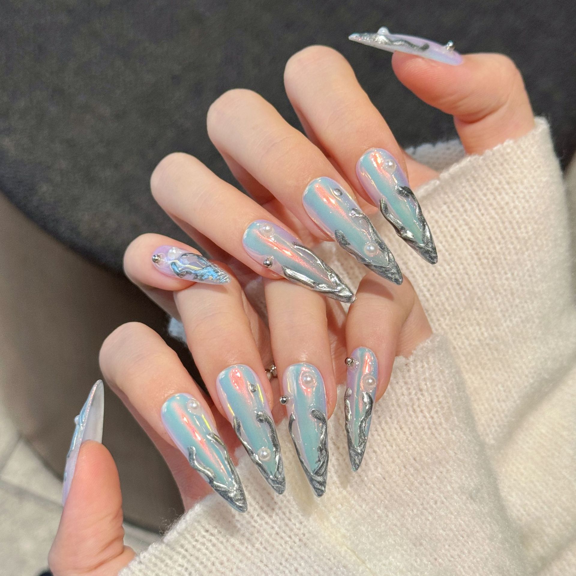 10st zilveren Aurora lange sti - Nail Art Aesthetic recensie en prijs